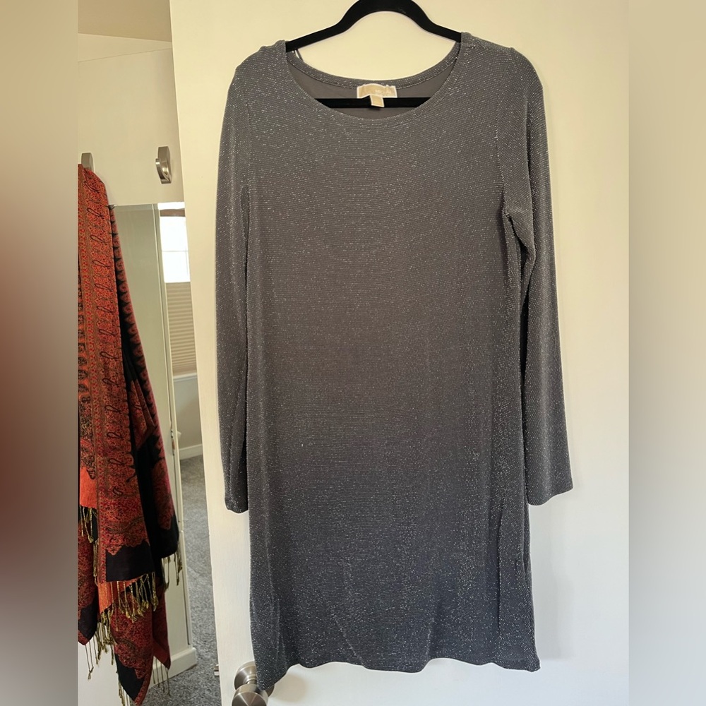 Michael Kors Shimmering Gray Long Sleeve Dress
